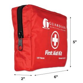 107 Piece Soft Case First Aid Kit, Sturdy Zippered Nylon Canvas Carry Bag